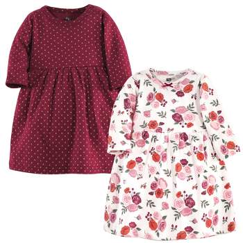 Hudson Baby Infant and Toddler Girl Cotton Long-Sleeve Dresses 2pk, Fall Floral