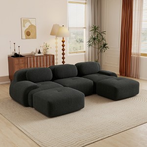 AENKYO 4 Seats with 2 Ottomans Modular Corduroy Sectional Sofa, Easy Assembly Required & Ergonomic Support Non-Slip Base Design - 1 of 4