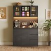 Whizmax Kitchen Pantry Cabinet with LED Lights and Charging Station, Tall Storage Cabinet with Countertop, Pantry with Drawer and Glass Doors - 3 of 4