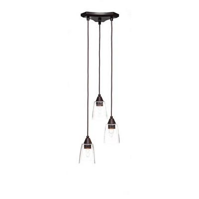 Toltec Lighting Europa 3 - Light Pendant in  Dark Granite with 4.5" Square Clear Bubble Shade