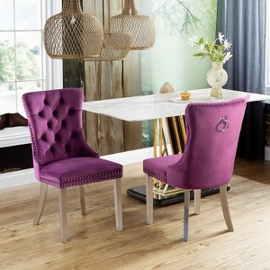 Racxily Velvet Dining Chairs Set of 2,  w/ Chrome Stainless Steel Plating Legs, Nailhead Trim, Button Tufted Parsons Dining Room Chair - 1 of 4