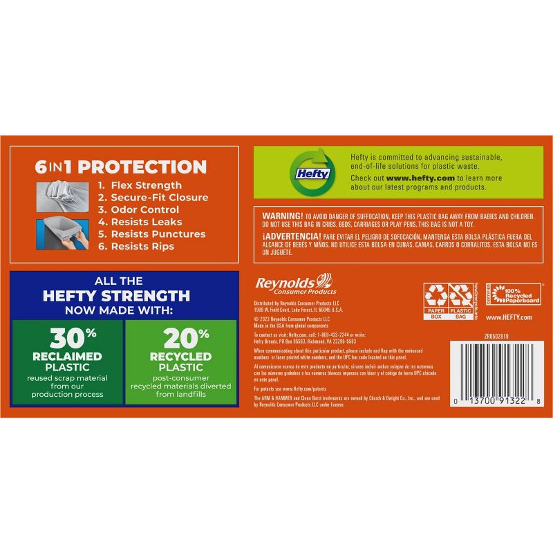 Hefty Ultra Strong Tall Kitchen Drawstring Trash Bags made with Recovered Materials - Clean Burst - 13 Gallon - 50ct, 3 of 10