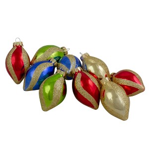 Northlight 2-Finish Glitter Swirls Glass Christmas Finial Ornaments - 2" - Multicolor - 9ct - 1 of 4