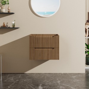 NicBex 24" Wall Mounted Bathroom Vanity with/without Ceramic Sink,Floating Storage Cabinet with 2 Drawers,No Faucet Included,Walnut Finish - 1 of 4