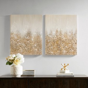AZL1 Life Concept Wall Art 2 Piece Heavily Embellished Abstract Durable Canvas Display for Modern Energetic Home Decor, Gold, 30.3"*3.9"*24.8" - 1 of 4