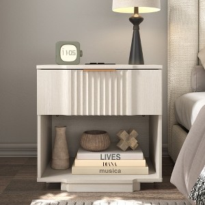 Brafabhome Curved Profile Fluted Nightstand w/ Charging Station, Modern Large Nightstands w/ Drawer, Bedside Table End Table for Bedroom Living Room - 1 of 4