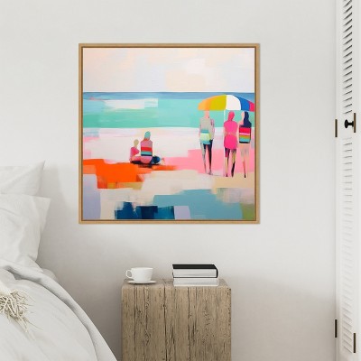 Summer Vibes Abstract Beach Scene Canvas Art in Maple Frame