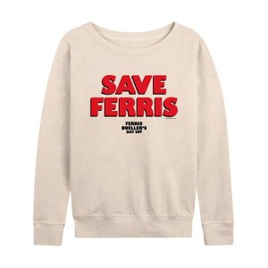 Women's - Ferris Bueller's Day Off - Save Ferris Lightweight French Terry Wide Neck Long Sleeve Shirt - 1 of 4