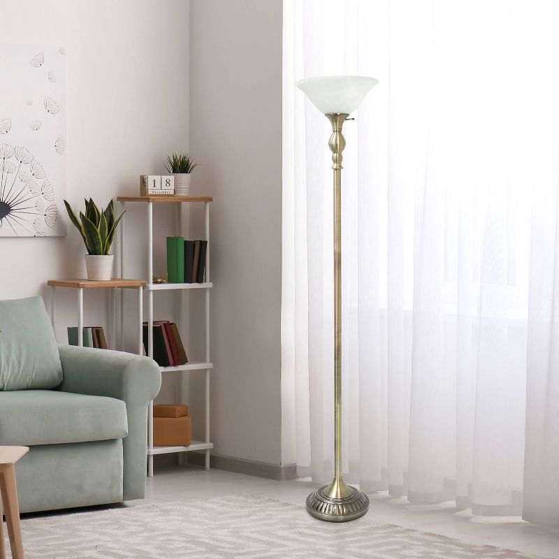 1-Light Classic Torchiere Floor Lamp with Marbleized Glass Shade - Lalia Home, 5 of 9