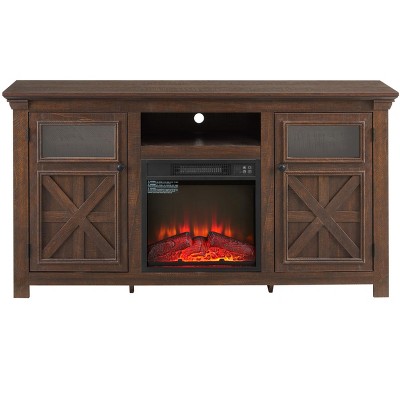 Vynxaria 60" Espresso Farmhouse TV Center with Fireplace and Versatile Storage