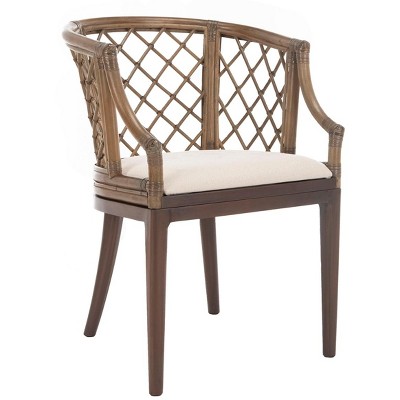 Monaco Coastal Chic Brown Rattan Arm Chair with White Cotton Cushion