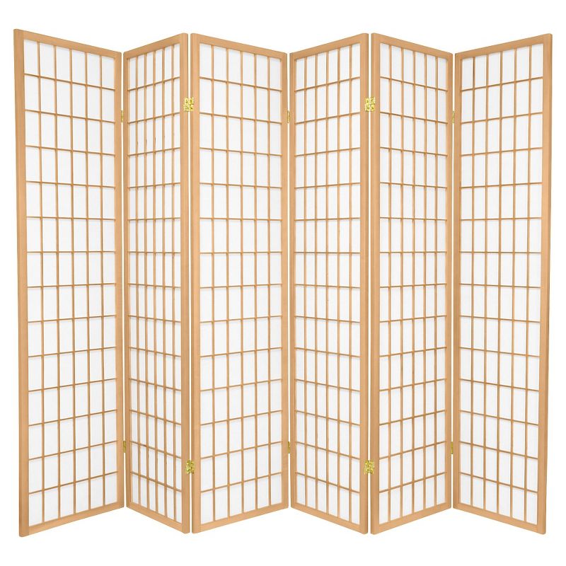 6 ft. Tall Window Pane Shoji Screen - Natural (6 Panels), 1 of 6