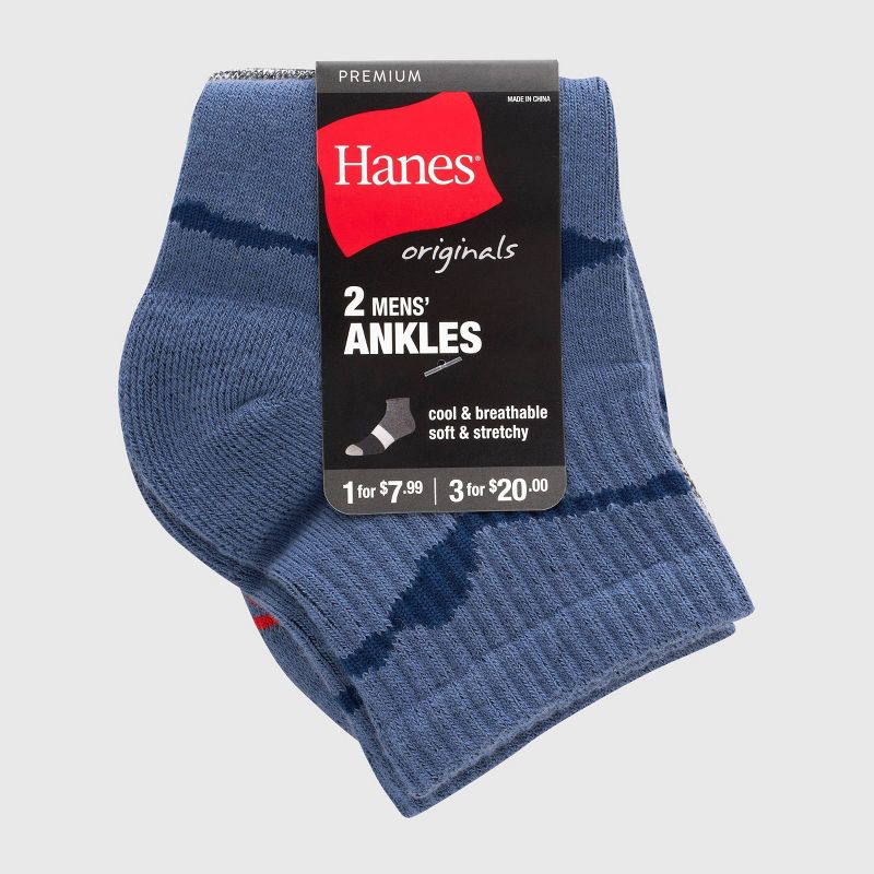 Hanes Originals Premium Men&#39;s Misty Mountain/Coil Ankle Socks 2pk - Blue 6-12, 3 of 4