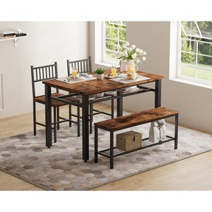 Dining Table Set for 4 People, Kitchen Table, 2 Chairs, Bench & Storage Rack, Metal Frame Dining Furniture, for Dining Room, Kitchen, Apartment - 1 of 4