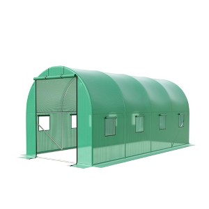 6.5 FT x 15 FT Heavy Duty Walk-in Greenhouse for Gardening, Plant Growth with Galvanized Steel Frame, Green PE Cover, Roll-Up Door & 8 Vent Windows - 1 of 4