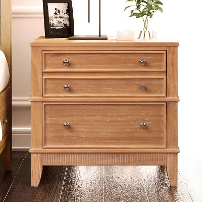NicBex Set of 1/2 Wood Nightstand,Storage Cabinet Side Table with 3 Drawer for Bedroom,Living Room,Entryway,Brown
