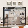 Full Size Loft Metal Bed with 3 Layers of Shelves and Desk, Stylish Metal Frame Bed with Whiteboard, Black - 2 of 4