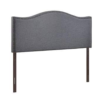 Modway Curl Linen Fabric Upholstered Queen Headboard with Nailhead Trim and Curved Shape in Smoke