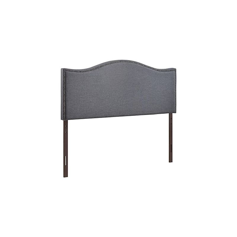 Modway Curl Linen Fabric Upholstered Queen Headboard with Nailhead Trim and Curved Shape in Smoke, 1 of 2