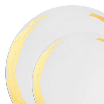 Smarty Had A Party White with Gold Moonlight Round Disposable Plastic Dinnerware Value Set (120 Dinner Plates + 120 Salad Plates)
