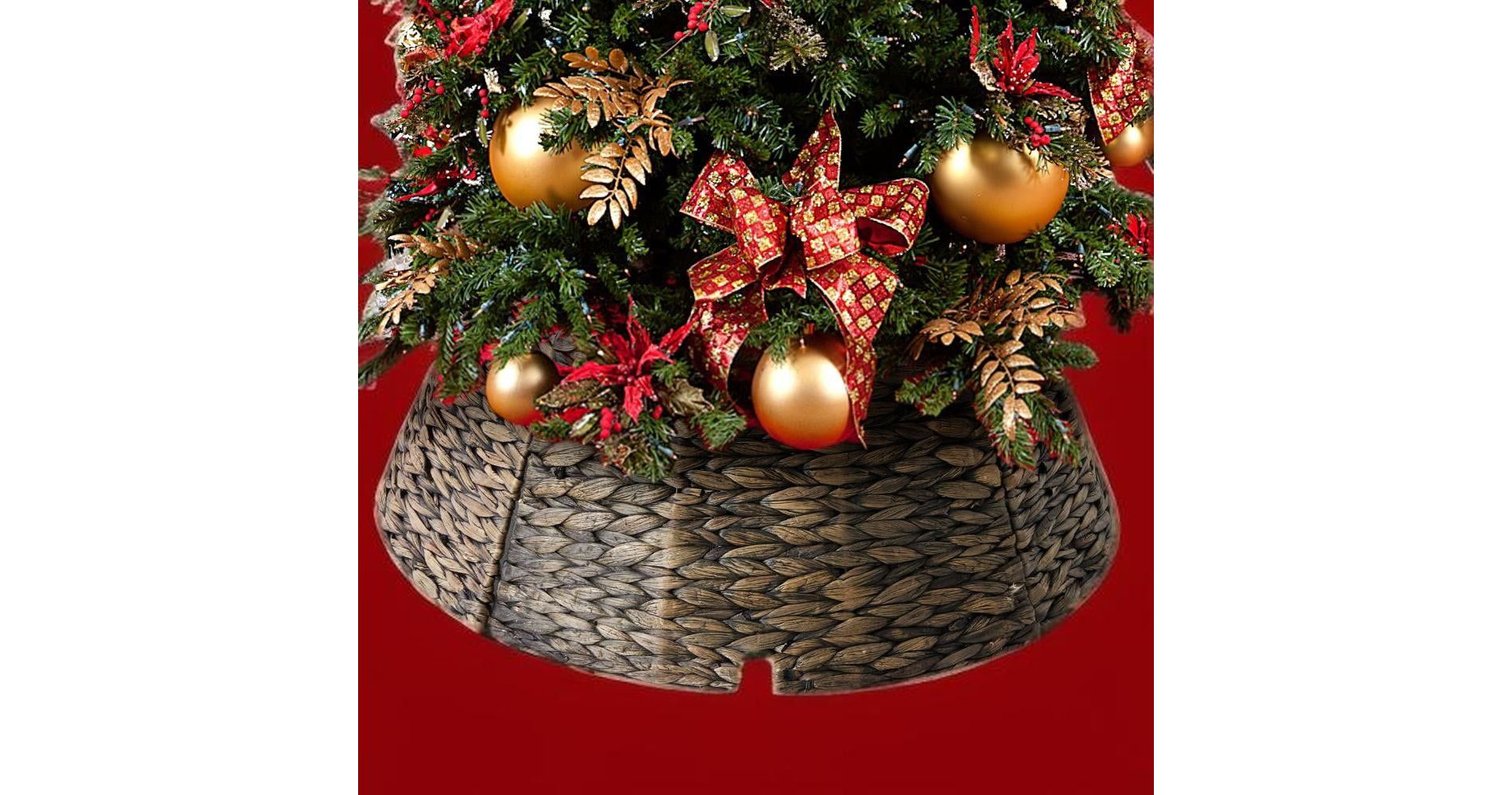 JIONJOY Natural Seagrass Christmas Tree Collar & Woven Skirt, Stand Base Cover for 4-9ft Trees, Indoor Holiday Decoration