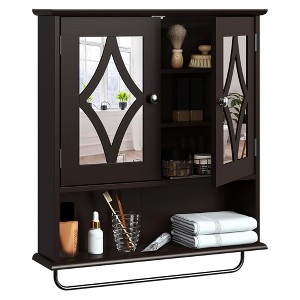 RoyalCraft Bathroom Medicine Cabinet, Wall Mount Storage with Mirror, Towel Bar, and Adjustable Shelves for Wash Room, Laundry, Brown - 1 of 4