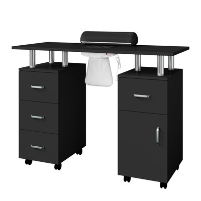 Professional Nail Desk with Built-in Electric Dust Extractor, Locking Wheels, Wrist Support, 4 Drawers & Cabinet
