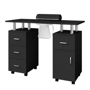 Professional Nail Desk with Built-in Electric Dust Extractor, Locking Wheels, Wrist Support, 4 Drawers & Cabinet - 1 of 4