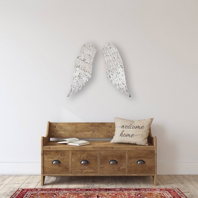 Distressed White and Silver MDF Angel Wings Wall Decor Set