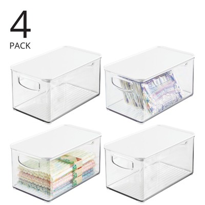 Clear/White BPA-Free Plastic Kitchen Storage Bin Set with Lids, 4 Pack