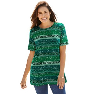 Woman Within Plus Size Perfect Printed Short-Sleeve Crewneck Tee - 1 of 4