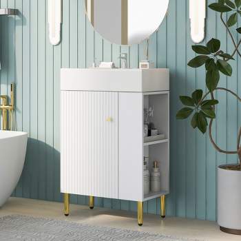 21.6" White Bathroom Vanity with Ceramic Basin Sink - ModernLuxe