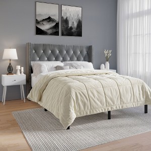 ChaletPosh Velvet Upholstered Bed with 2 Nightstands - 1 of 4