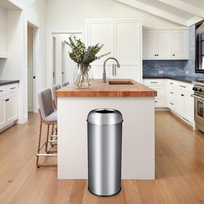 17 Gal/65L Stainless Steel Commercial Trash Can - Heavy-Duty Open-Top Waste Bin
