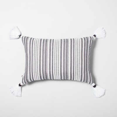 14" x 20" Yarn-Dye Stripes Throw Pillow Jet Gray/Black - Hearth & Hand™ with Magnolia