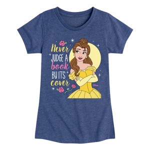 Girls' - Disney Princess - Belle Never Judge A Book By It's Cover Fitted Short Sleeve Graphic T-Shirt - 1 of 4