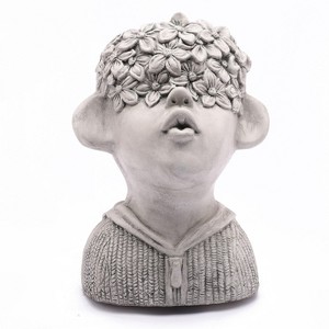 LuxenHome Gray MgO Kissing Flower Child Bust Planter - 1 of 4