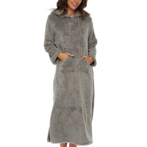 ADR Women's Warm Fleece Nightgown, Oversized Hoodie, Long Hooded Sweatshirt Robe - 1 of 4