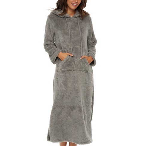 Women's Warm Fleece Long Nightgown, Long Kaftan with Pockets for Winter