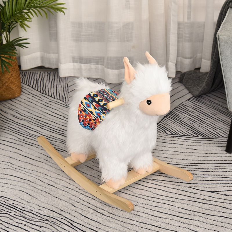 Qaba Kids Ride-On Rocking Horse Toy Llama Style Rocker Soft Plush Fabric for Children 18-36 Months, 6 of 9