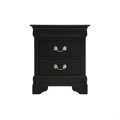 Vynxaria Traditional Black Nightstand, 24"H x 21"W x 16", 2 Drawers, Durable Materials, Decor-Friendly Finish
