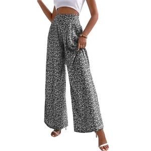 Women's Summer Beach Floral Pants High Waisted Wide Leg Palazzo Lounge Trousers - 1 of 4