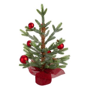 Northlight 1.5 FT Potted Pine with Red Ornaments Medium Artificial Christmas Tree â€“ Unlit - 1 of 4