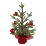 Northlight 18" Potted Pine with Red Ornaments Medium Artificial Christmas Tree – Unlit