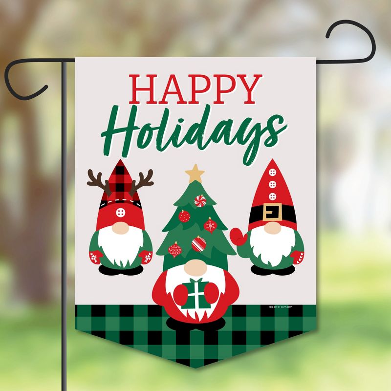 Big Dot of Happiness Red and Green Holiday Gnomes - Outdoor Home Decorations - Double-Sided Christmas Party Garden Flag - 12 x 15.25 inches, 1 of 9