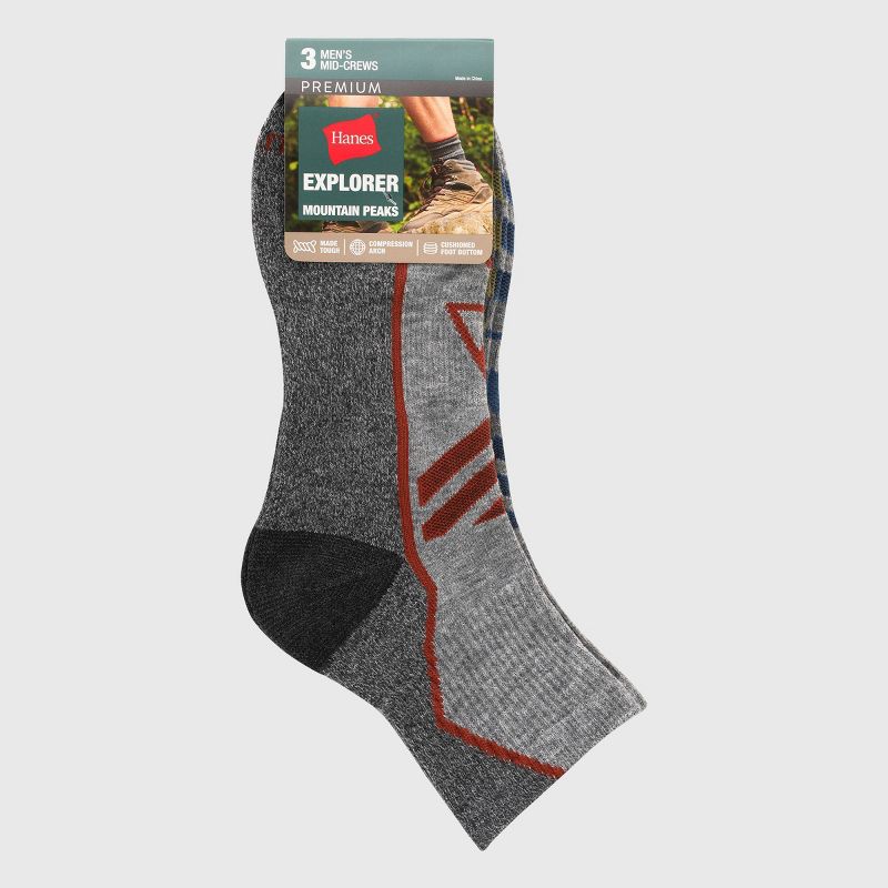 Hanes Premium Men&#39;s Peaks Triangle Explorer Ankle Socks 3pk - Gray 6-12, 3 of 5