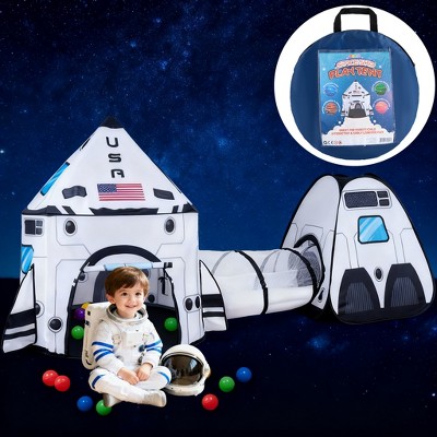 Joyfy Toddler Kids Play Tunnel Tent Indoor Outdoor White Spaceship Pop Up Tent Rocket Ship Playhouse Tent Birthday Christmas Gift For Boy Girl Age 2-8