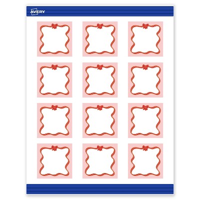 Avery Square Cards, 2" x 2", Gold-Pink Bow, Matte, 120ct