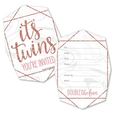 Big Dot of Happiness It's Twin Girls - Shaped Fill-in Invitations - Pink and Rose Gold Twins Baby Shower Invitation Cards with Envelopes - Set of 12