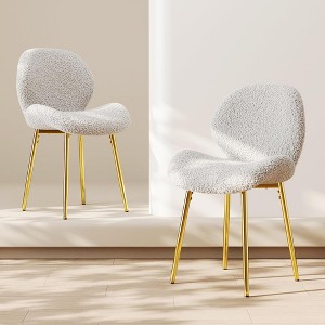 QingMoon Teddy Velvet Dining Chairs Set of 2, Modern Side Chairs, Lounge Accent Chair with Shell-Shaped Back and Metal Legs for Living Room - 1 of 4